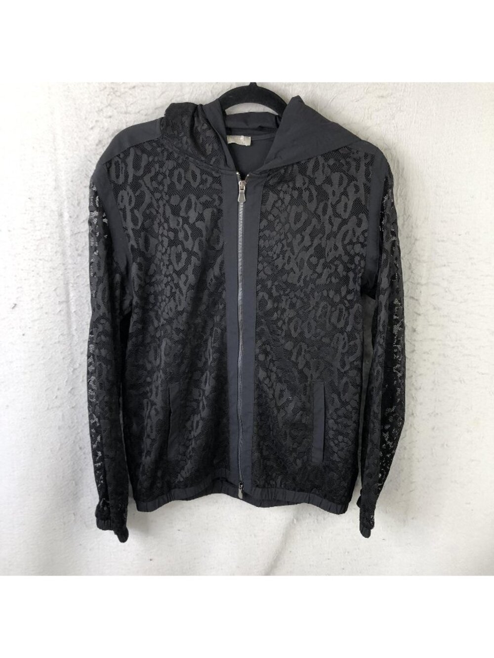 Anatomie Jacket Womens M Black Lace Animal Print Full Zip Hooded Sheer Italy